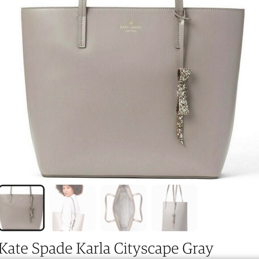 Kate Spade large tote. Smooth leather. Gray.